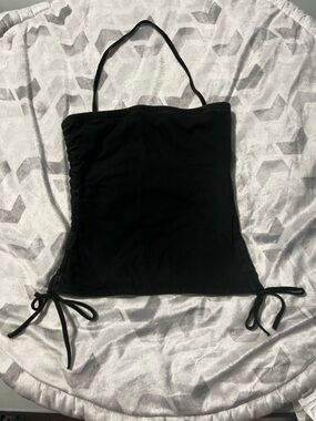 American Eagle Outfitters Black Stretch Pique Halter Tank